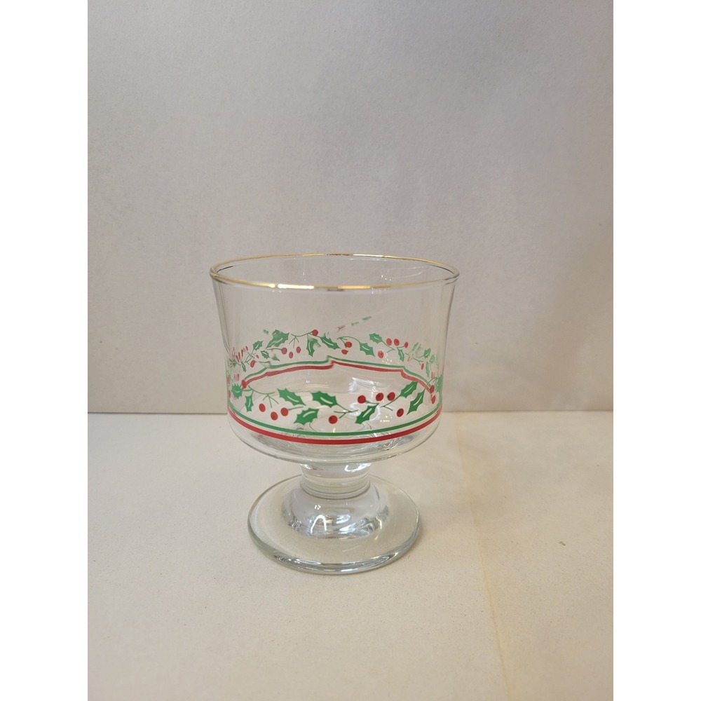 Arbys Libby Holly Berry Sherbet Ice Cream Dessert Cup Gold Rim Vintage Glass